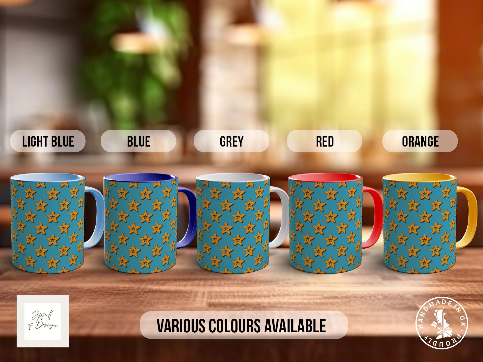 Orange Retro Stars Pattern Full Wrap Coloured Art Mug - Design 7
