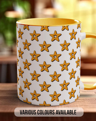 Gold on White Retro Stars Pattern Full Wrap Coloured Art Mug - Design 10 - Sipfull of Design