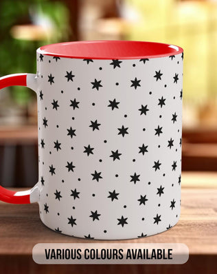 Black Stars & Dots Pattern Full Wrap Coloured Art Mug - Design 13 - Sipfull of Design