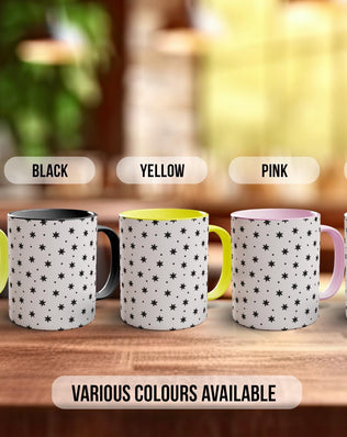 Black Stars & Dots Pattern Full Wrap Coloured Art Mug - Design 13 - Sipfull of Design