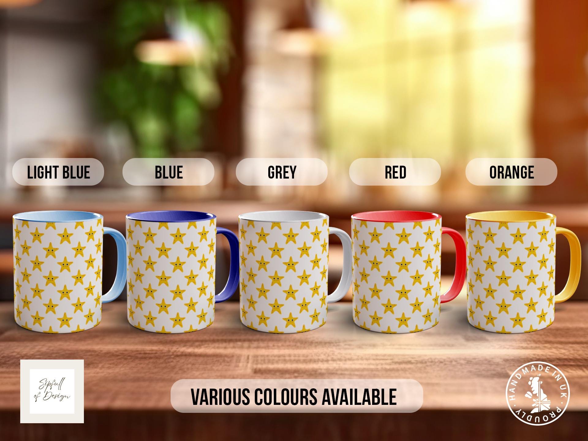 Yellow Sea Star Pattern Full Wrap Coloured Art Mug - Design 14