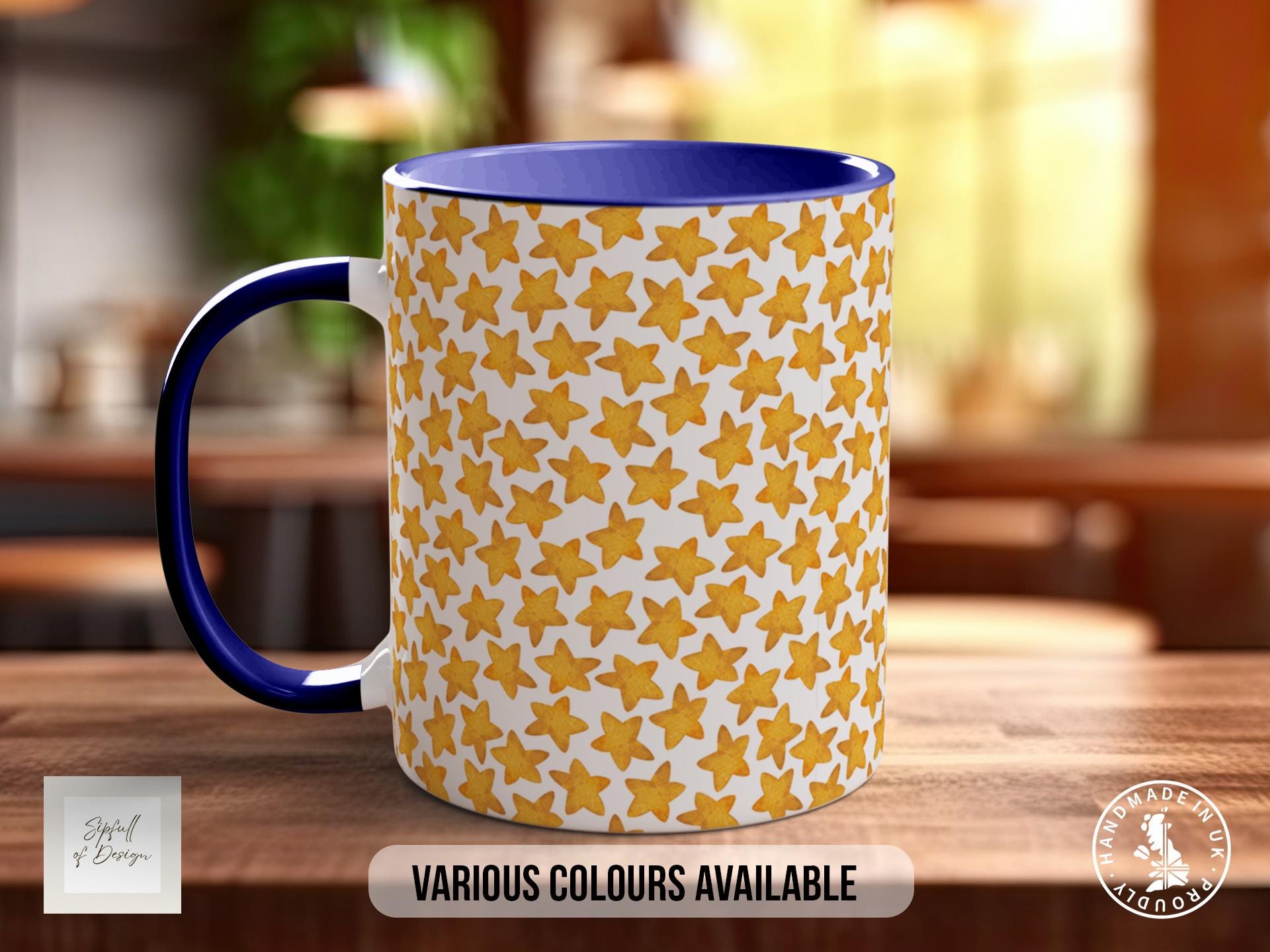 Watercolour Star Pattern Full Wrap Coloured Art Mug - Design 16