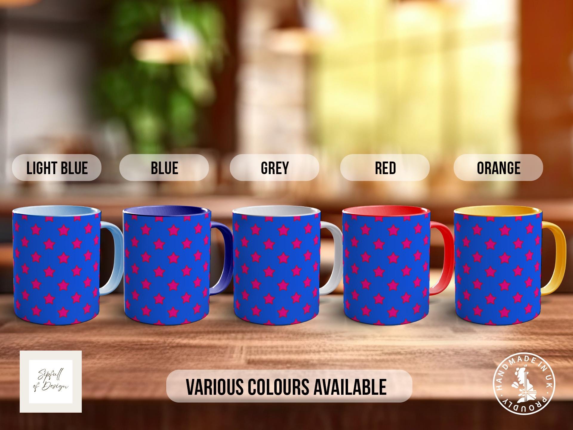 Seastar on Blue Star Pattern Full Wrap Coloured Art Mug - Design 18