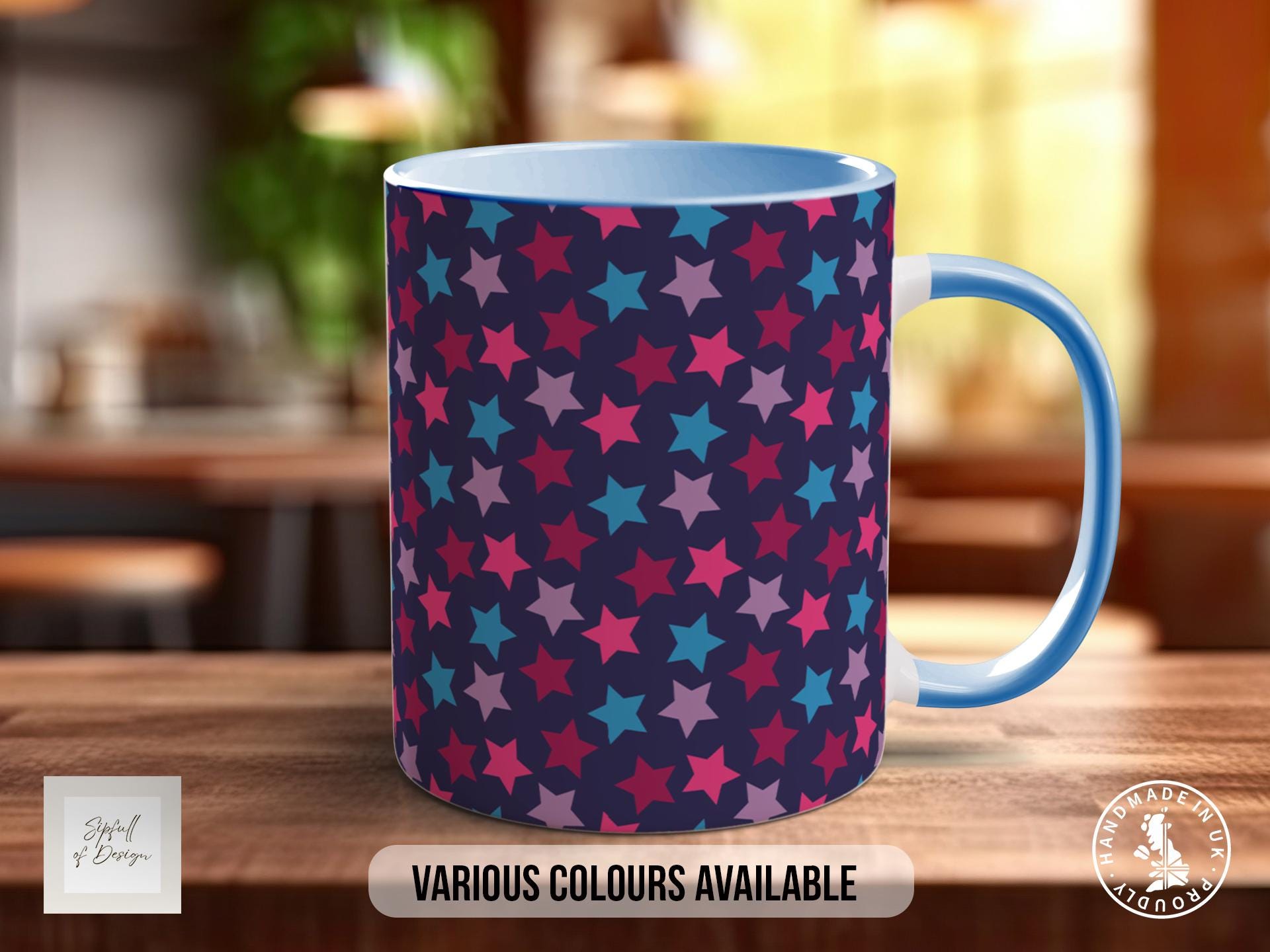 Blue & Purple Star Pattern Full Wrap Coloured Art Mug - Design 19