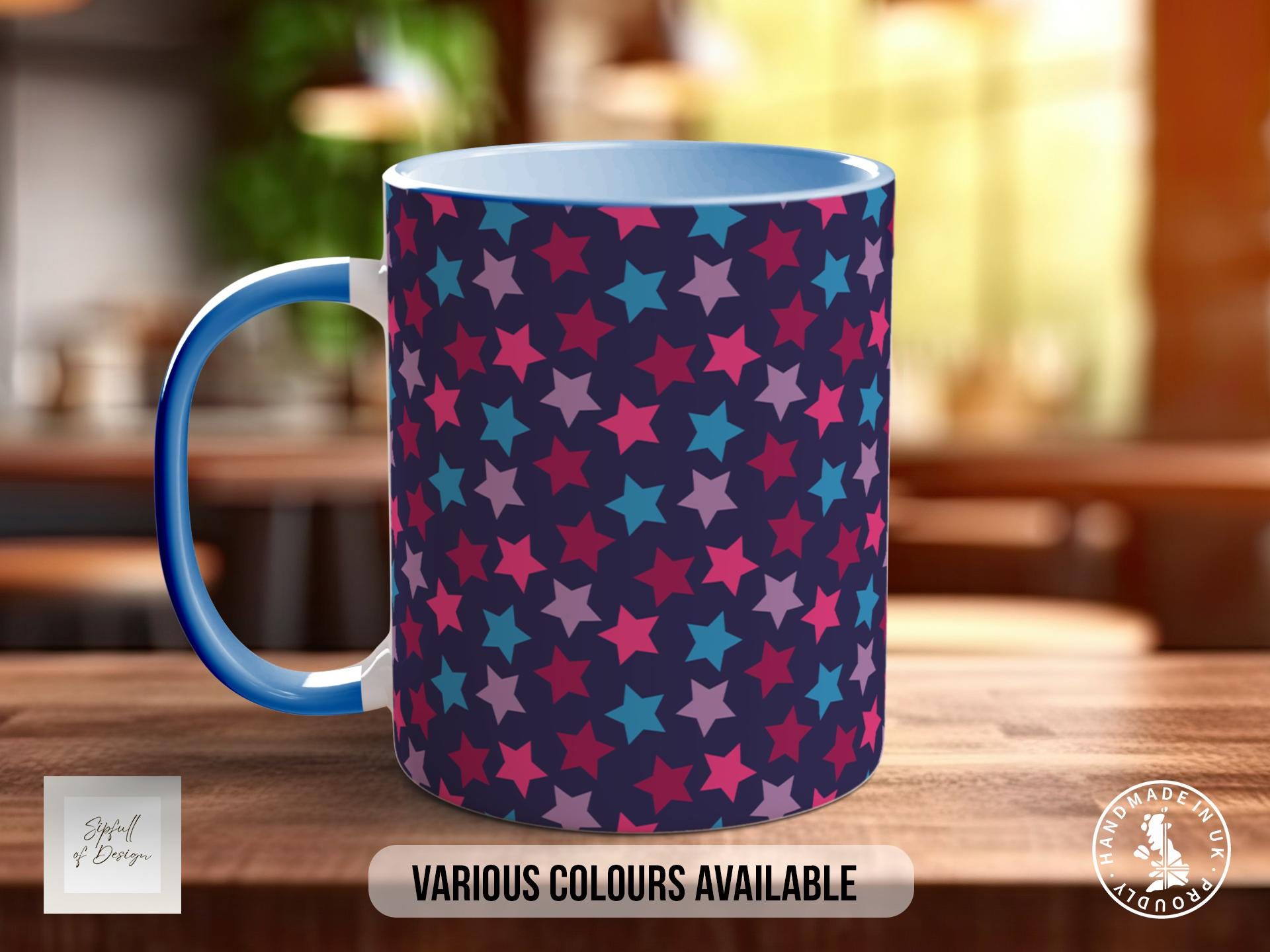 Blue & Purple Star Pattern Full Wrap Coloured Art Mug - Design 19
