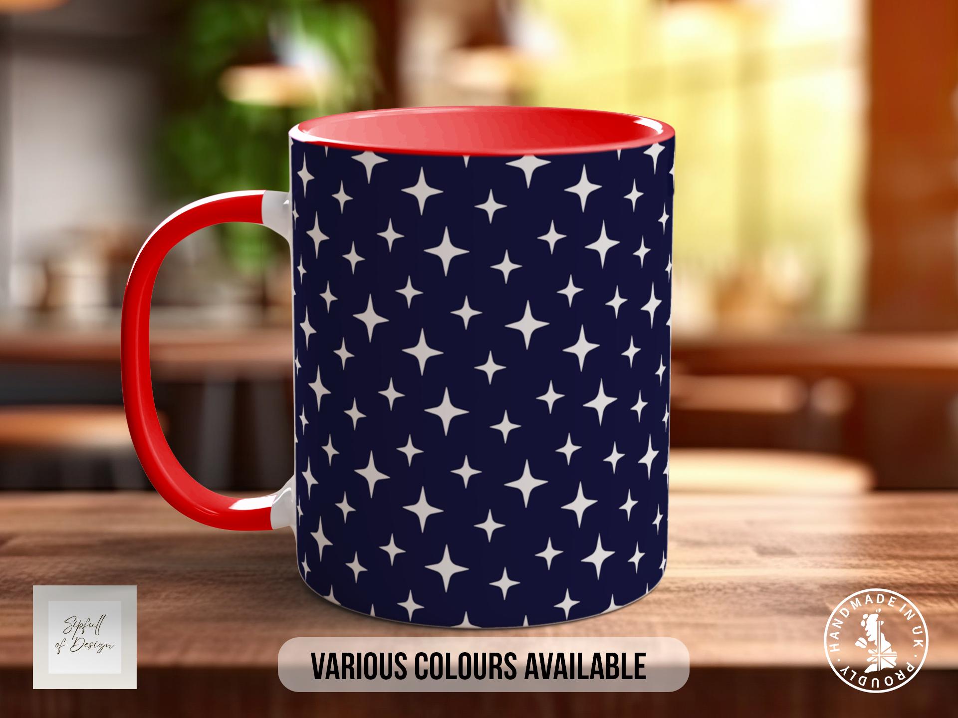 Flat White Star Pattern Full Wrap Coloured Art Mug - Design 21