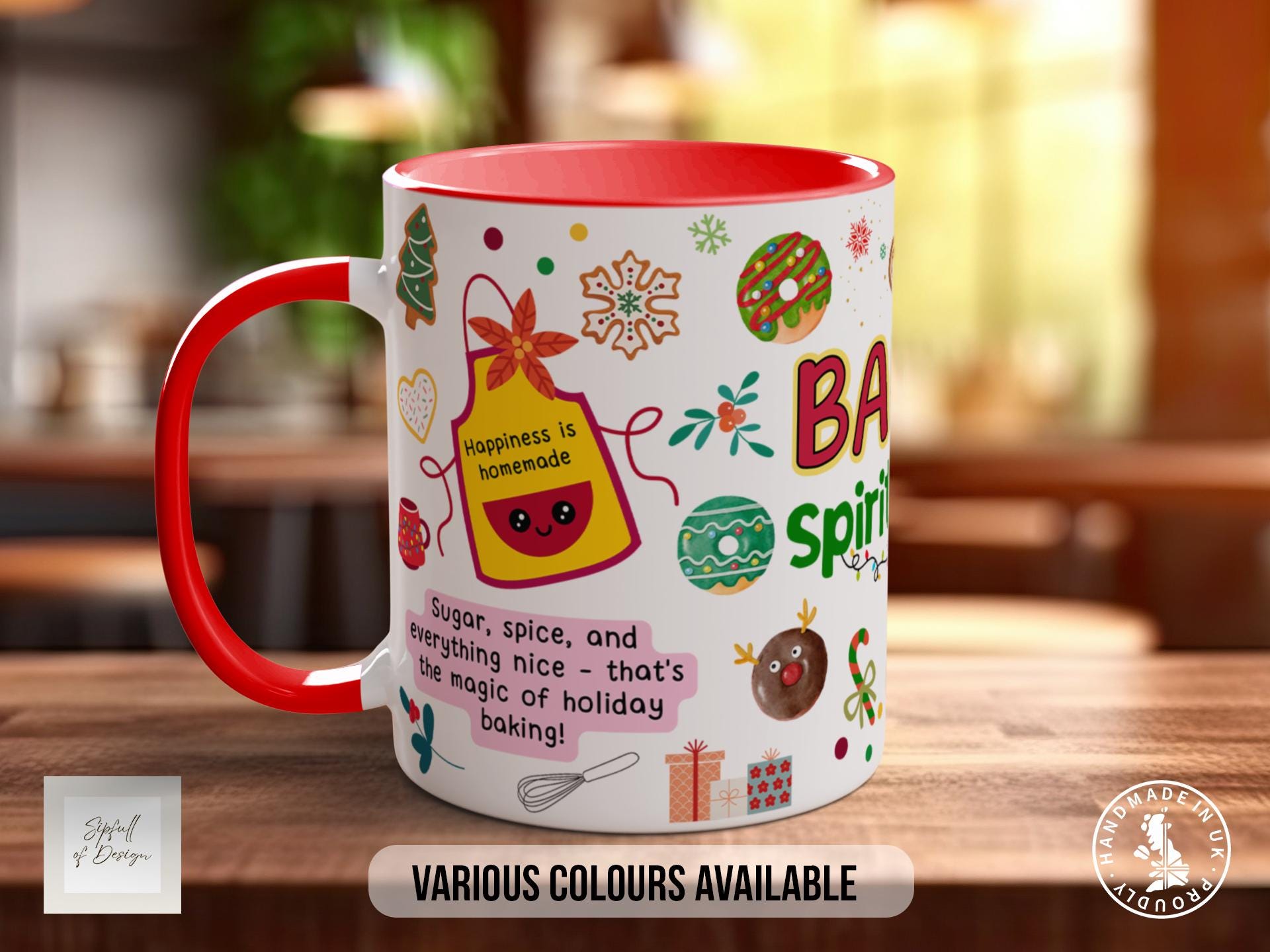 Baking Spirits Bright Mug, Christmas Baking Gift, Holiday Cookie Mug, Festive Coffee Cup, Colourful Xmas Gift for Bakers