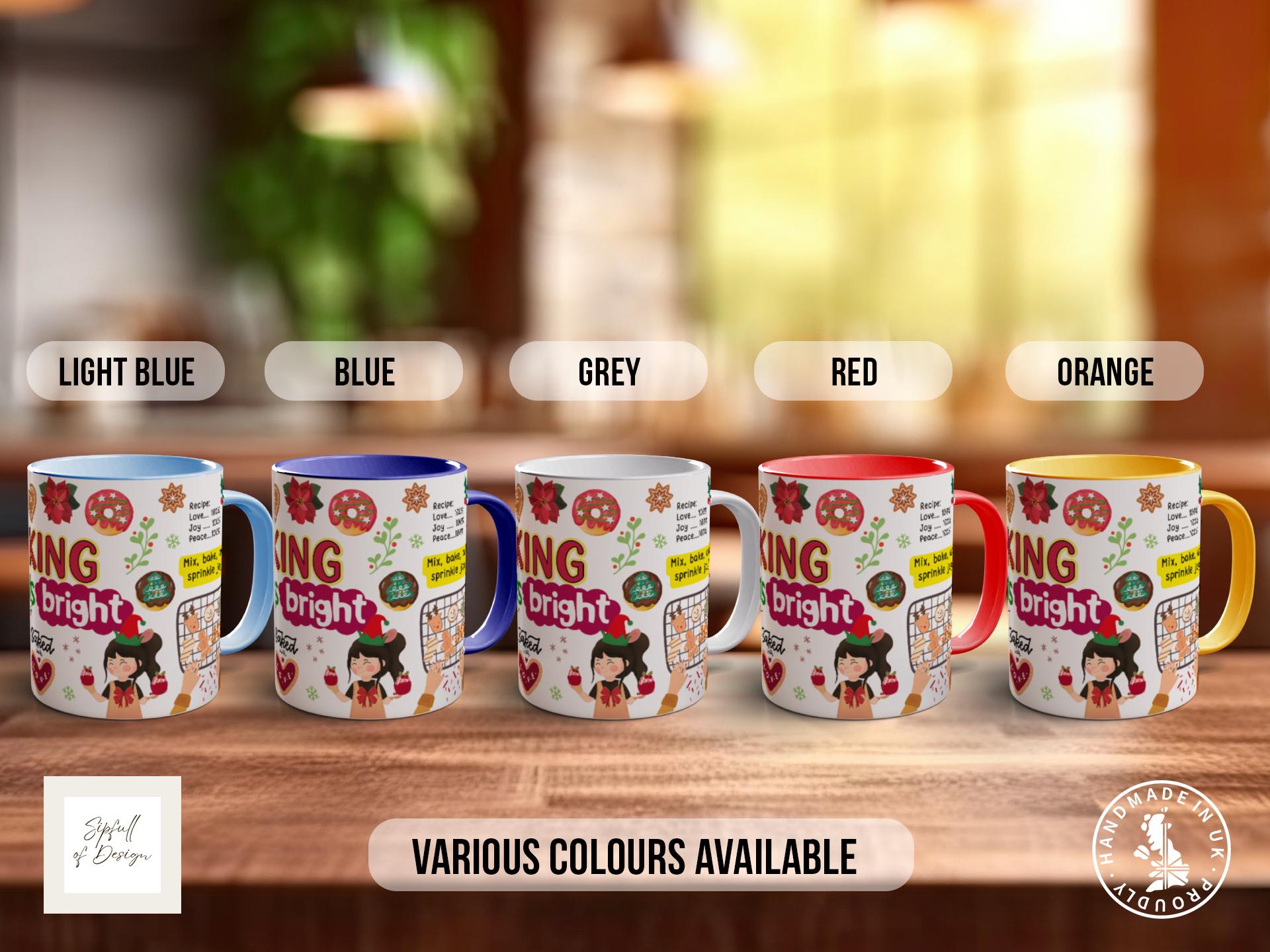 Baking Spirits Bright Mug, Christmas Baking Gift, Holiday Cookie Mug, Festive Coffee Cup, Colourful Xmas Gift for Bakers