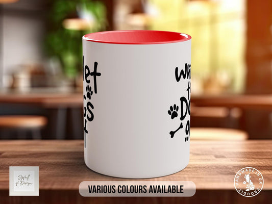 Who Let the Dogs Out Mug, Funny Dog Lover Gift, Paw Print Coffee Cup, Cute Dog Mum or Dad Mug, Colourful Pet Owner Gift - Sipfull of Design