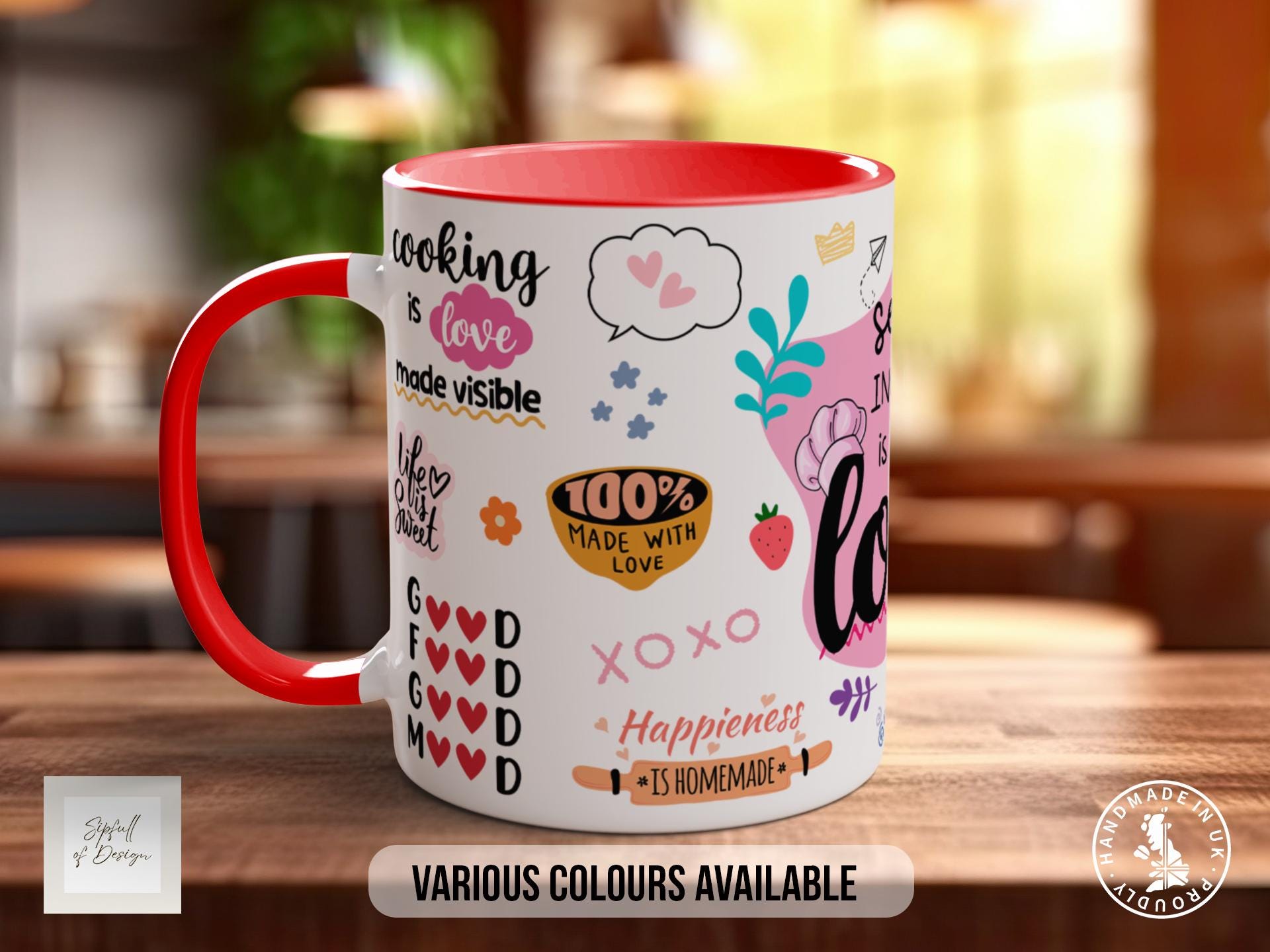 The Secret Ingredient is Always Love Mug – Colourful Cooking Quote Gift for Bakers, Chefs & Foodies – Handmade Ceramic Cup