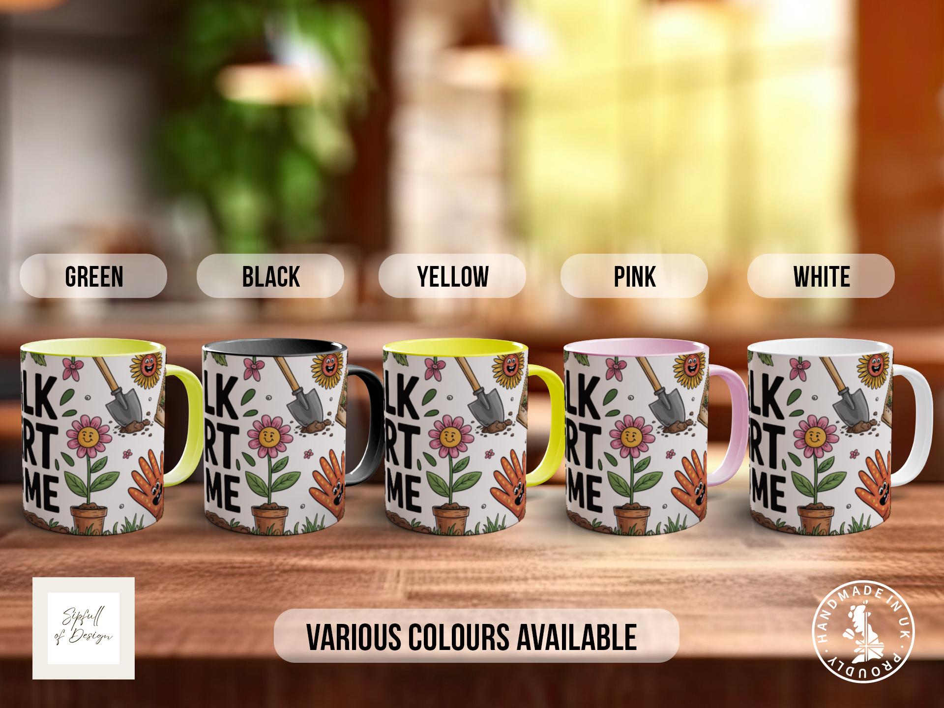 Talk Dirt to Me Mug – Funny Gardening Mug with Cute Tools & Plants – Humorous Gift for Gardeners – Plant Lover Coffee Cup