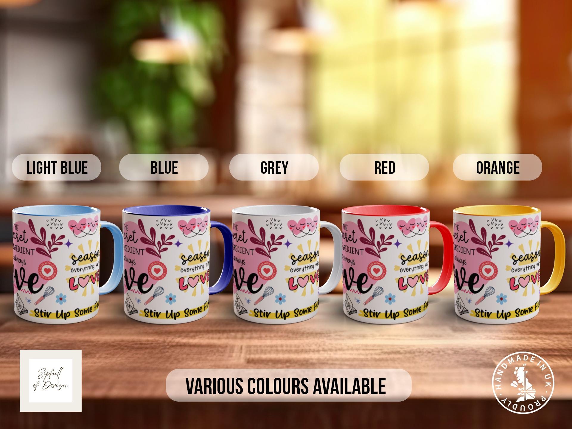 The Secret Ingredient is Always Love Mug – Colourful Cooking Quote Gift for Bakers, Chefs & Foodies – Handmade Ceramic Cup