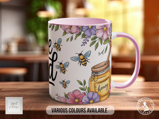 Bee Kind Mug – Cute Bee and Floral Mug with Honey Jar – Uplifting Gift for Bee Lovers – Spring Coffee Cup – Sipfull of Design - Sipfull of Design