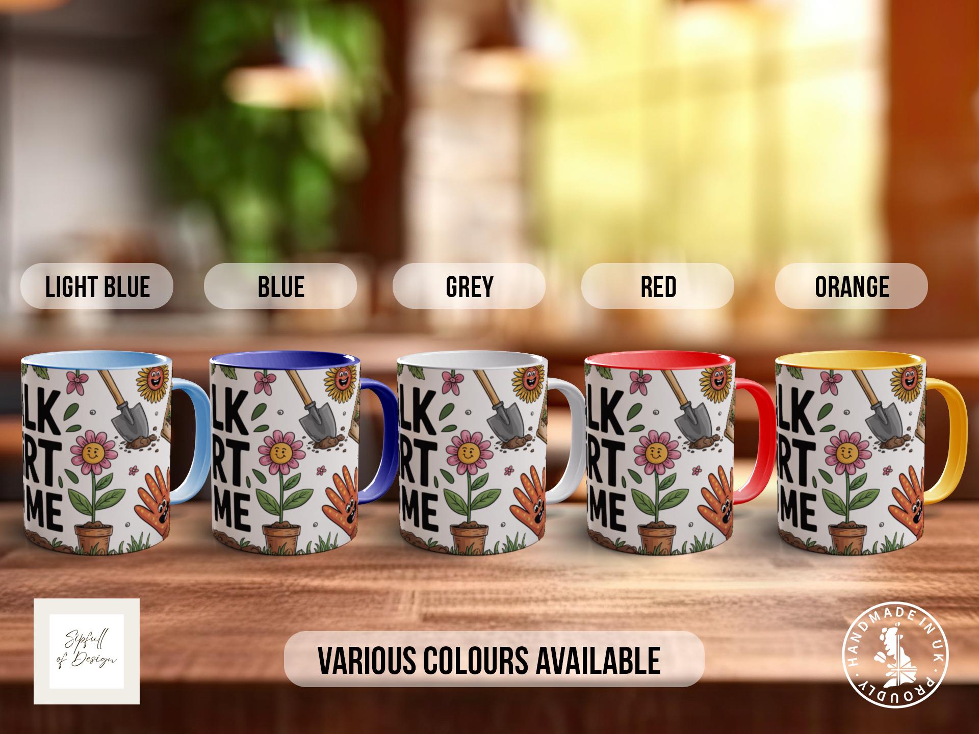 Talk Dirt to Me Mug – Funny Gardening Mug with Cute Tools & Plants – Humorous Gift for Gardeners – Plant Lover Coffee Cup
