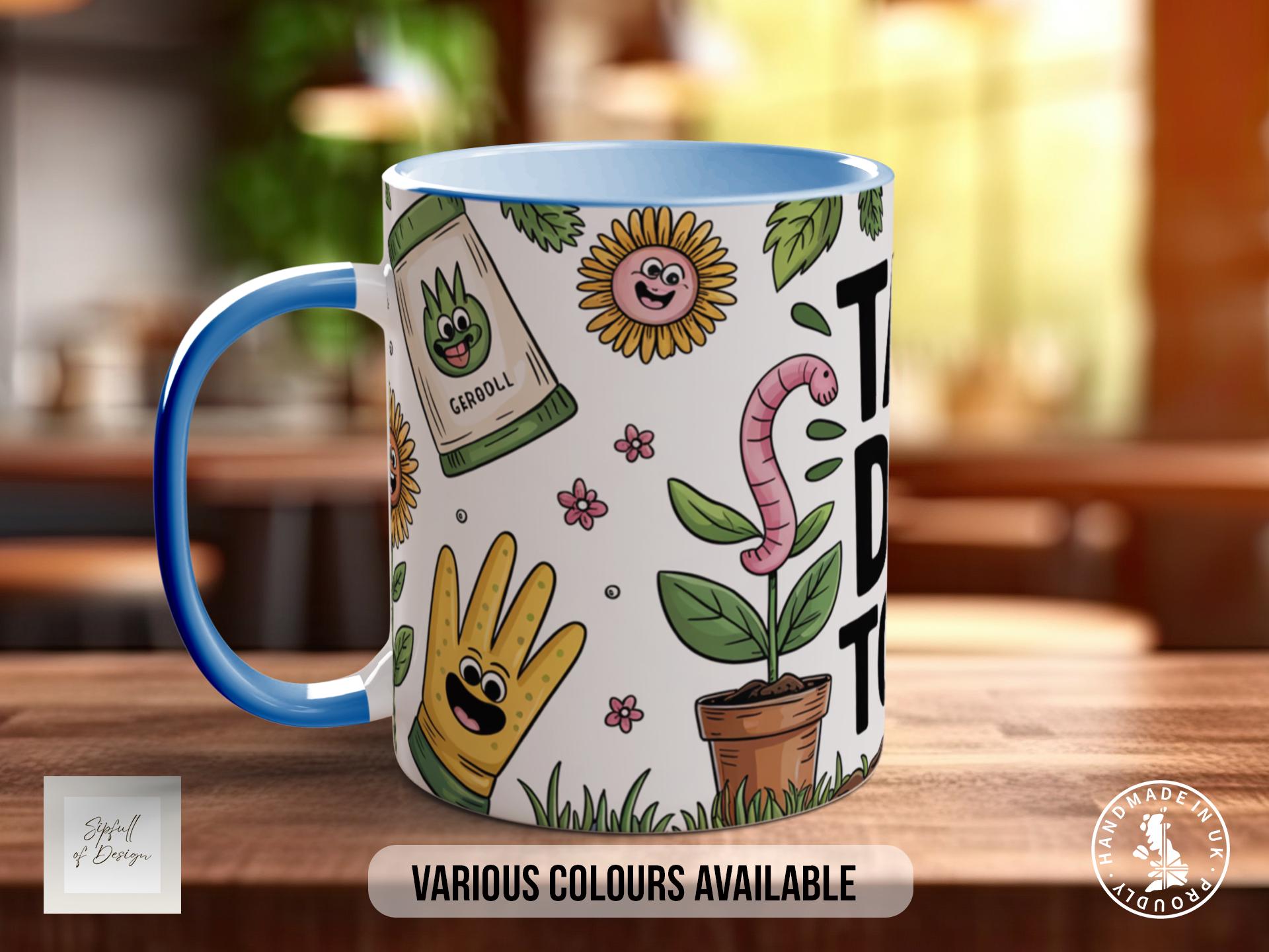 Talk Dirt to Me Mug – Funny Gardening Mug with Cute Tools & Plants – Humorous Gift for Gardeners – Plant Lover Coffee Cup