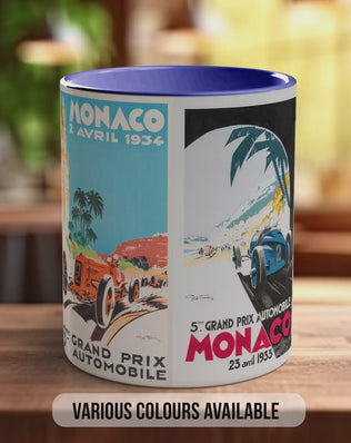 Monaco Grand Prix 1930s Vintage Mug – Classic Motorsport Poster Collage – Retro Racing Car Gift – Historic Formula 1 – Various Colours