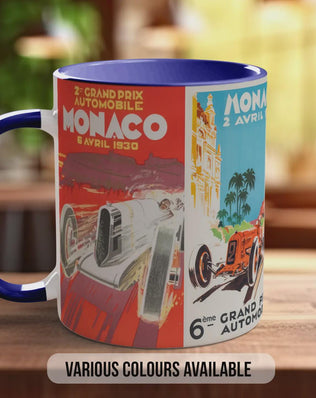 Monaco Grand Prix 1930s Vintage Mug – Classic Motorsport Poster Collage – Retro Racing Car Gift – Historic Formula 1 – Various Colours
