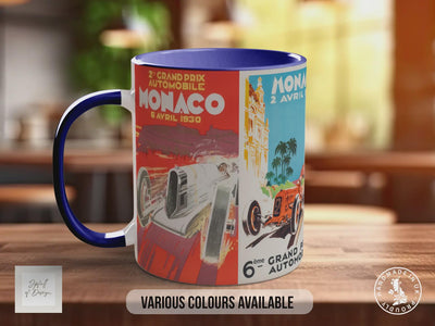 Monaco Grand Prix 1930s Vintage Mug – Classic Motorsport Poster Collage – Retro Racing Car Gift – Historic Formula 1 – Various Colours