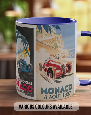 Monaco Grand Prix 1930s Vintage Mug – Classic Motorsport Poster Collage – Retro Racing Car Gift – Historic Formula 1 – Various Colours