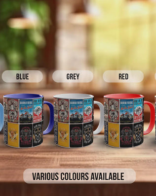 Built for Speed Motorcycle Mug – Retro Biker Poster Collage – Vintage Motorbike Gift – Rock & Roll Rider Design – Various Colours