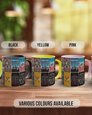 Built for Speed Motorcycle Mug – Retro Biker Poster Collage – Vintage Motorbike Gift – Rock & Roll Rider Design – Various Colours