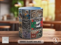 US Motorcycle Route 66 Mug – Vintage Biker Poster Collage – Classic American Road Trip Motorbike Gift – The Mother Road – Various Colours