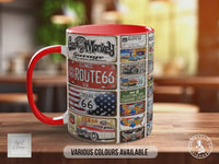 Route 66 Live to Ride Mug – Vintage US Highway Sign Collage – Classic American Road Trip & Biker Gift – Gas Monkey Garage – Various Colours