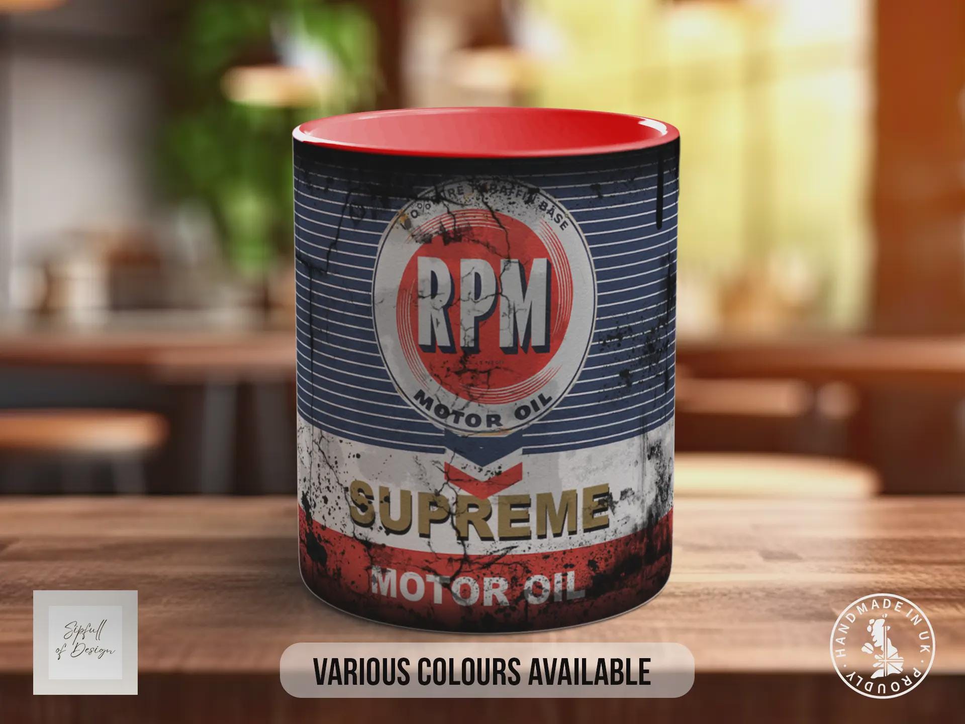 RPM Motor Oil Mug – Vintage Retro Garage Coffee Cup Gift