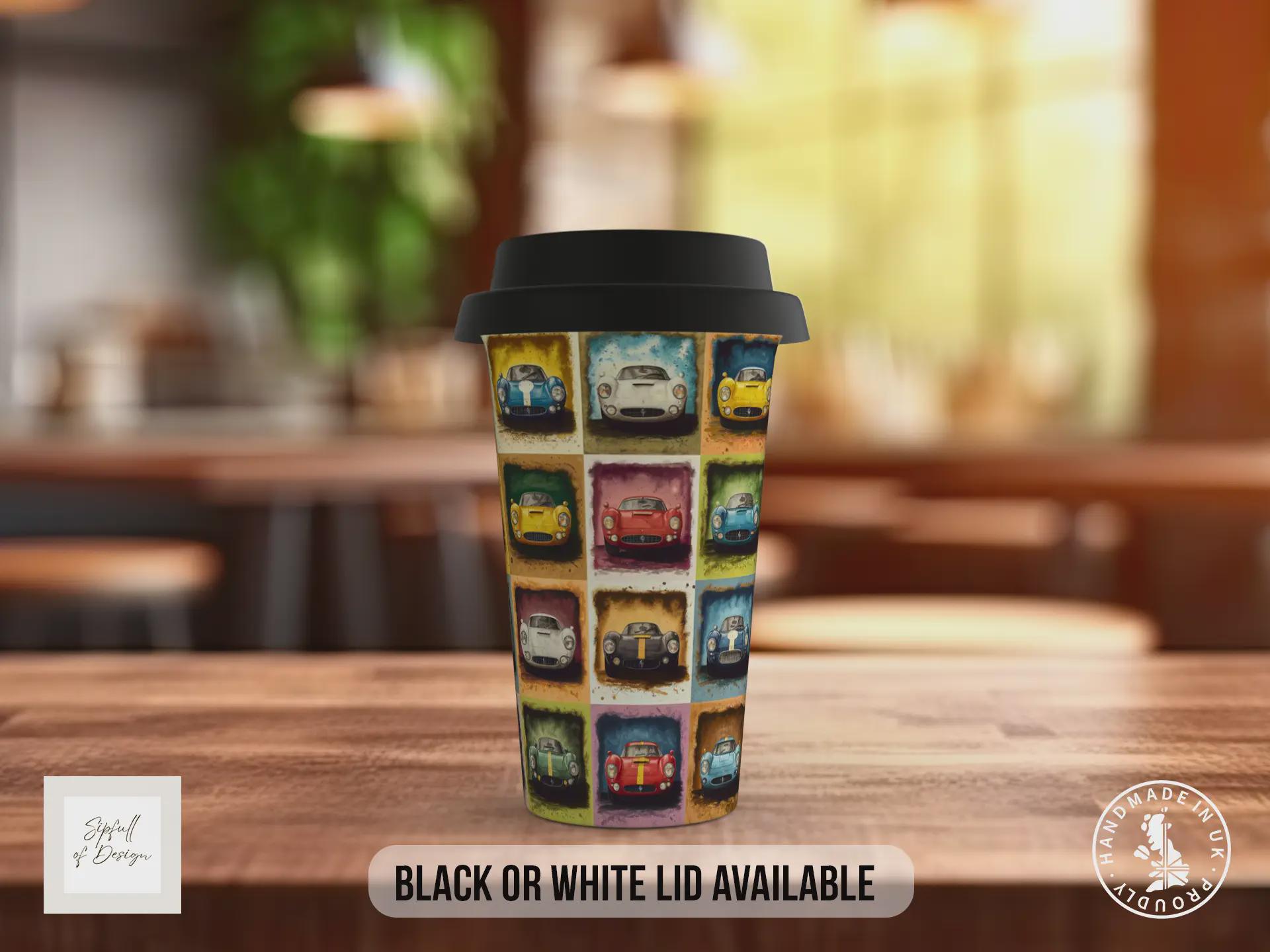 Speed Cars Travel Mug – Retro Motoring Double Insulated Coffee Cup