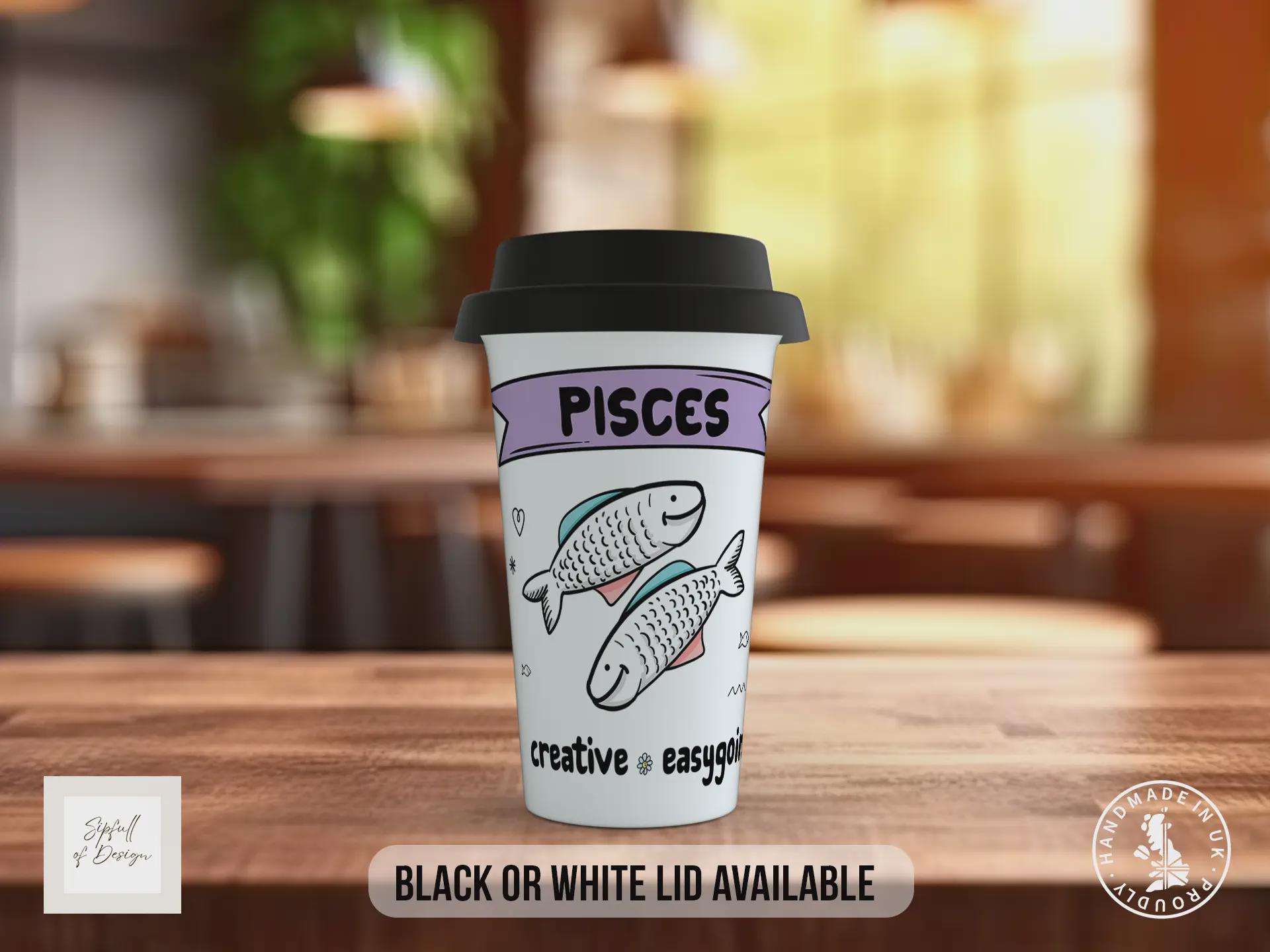 Pisces Travel Mug – Zodiac Star Sign Insulated Coffee Cup Gift