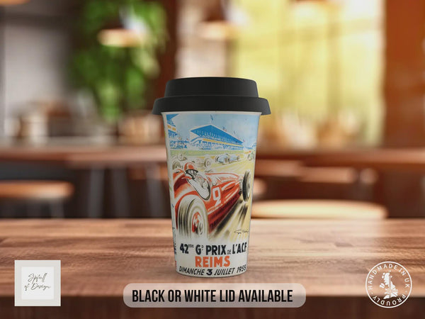 Grand Prix 50’s Travel Mug – Vintage Racing Poster Insulated Cup