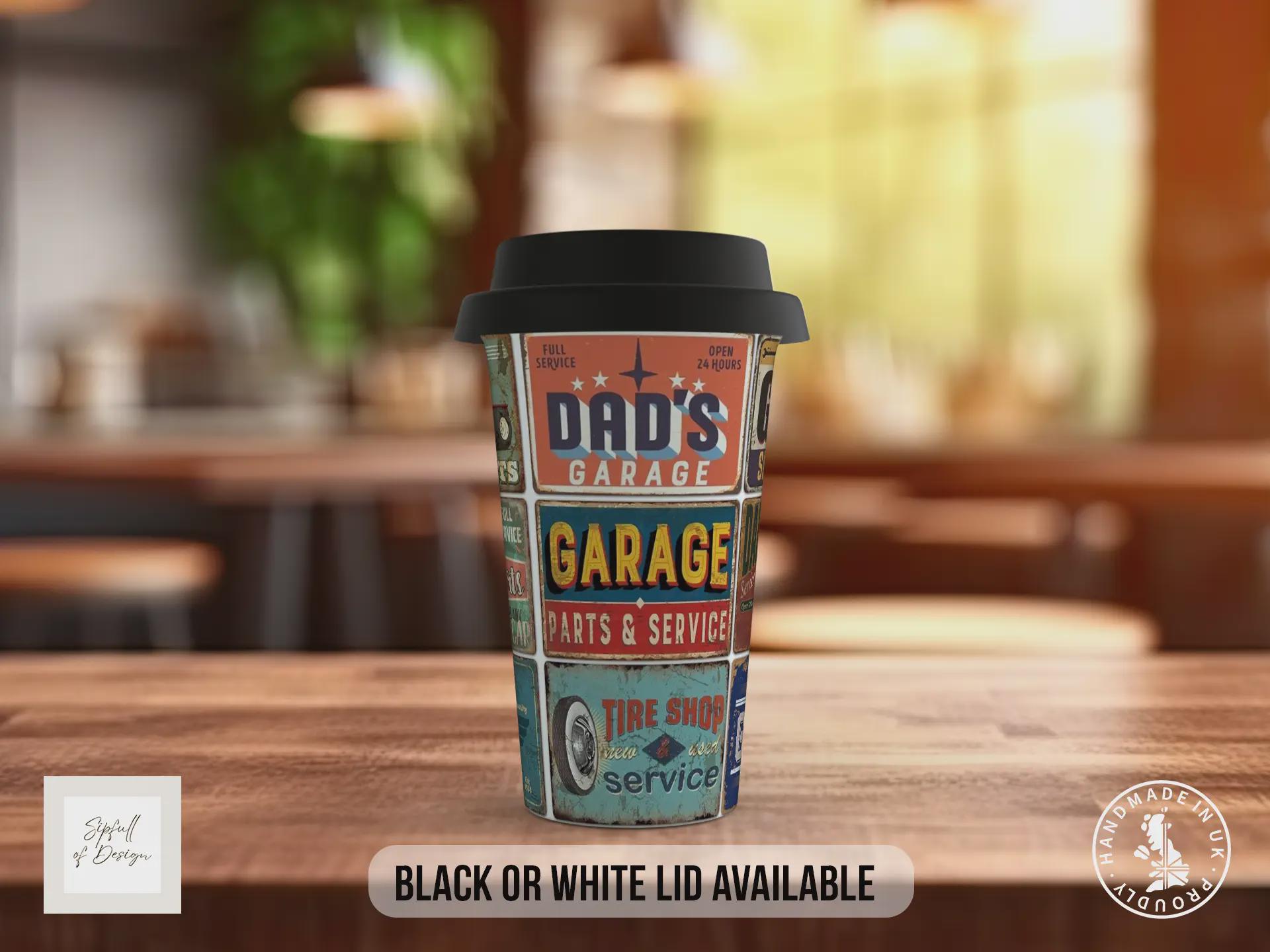 Dad Mechanic Garage Travel Mug – Retro Workshop Insulated Cup Gift