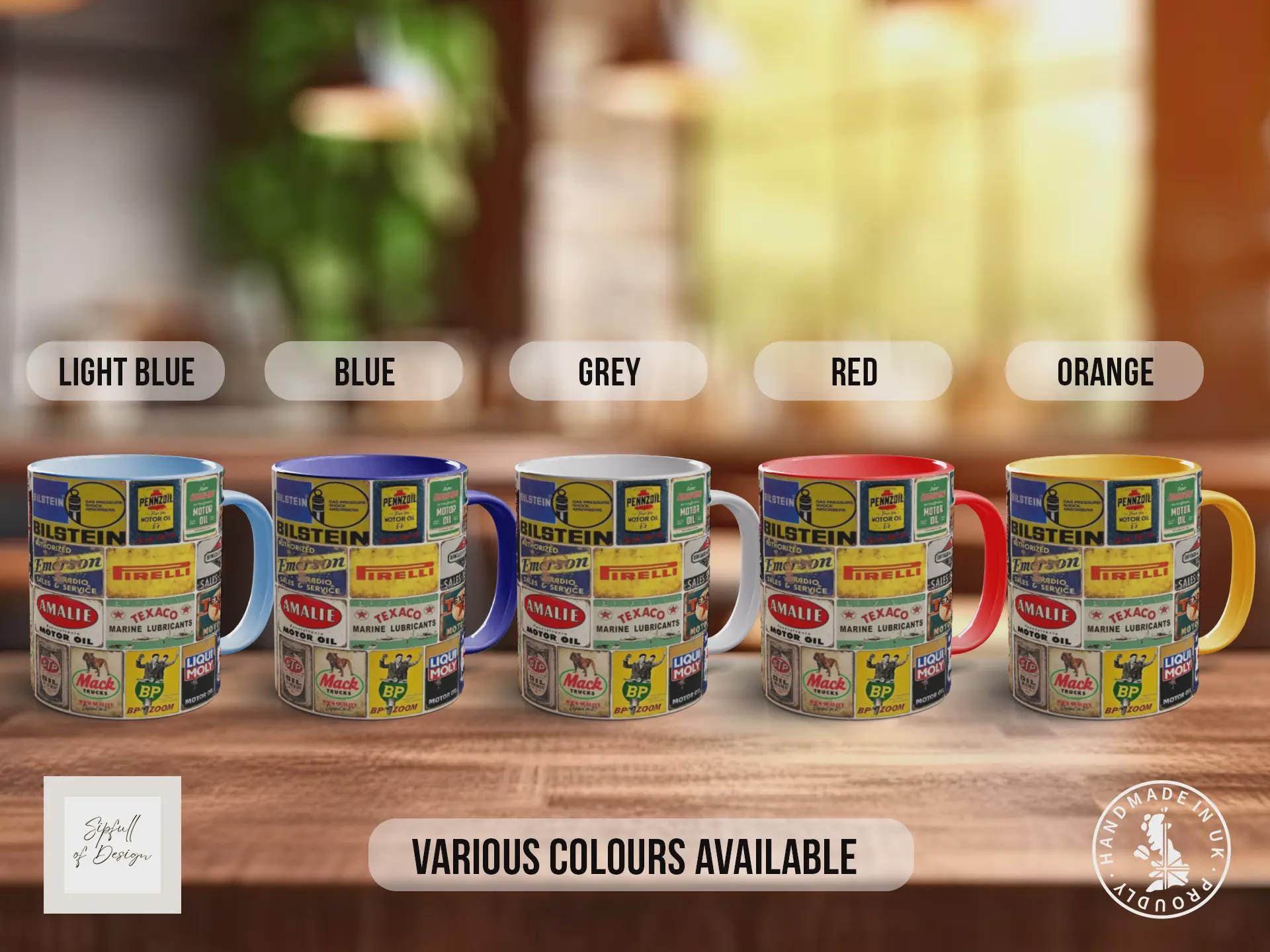 All Oils Vintage Mug – Retro Motor Oil & Garage Sign Collage – Classic Car Enthusiast Gift – Petrolhead Workshop Design – Various Colours