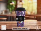 Personalised Halloween Travel Mug – Ghosts, Pumpkins & Bats Design – Custom Name Coffee Cup with Black or White Lid