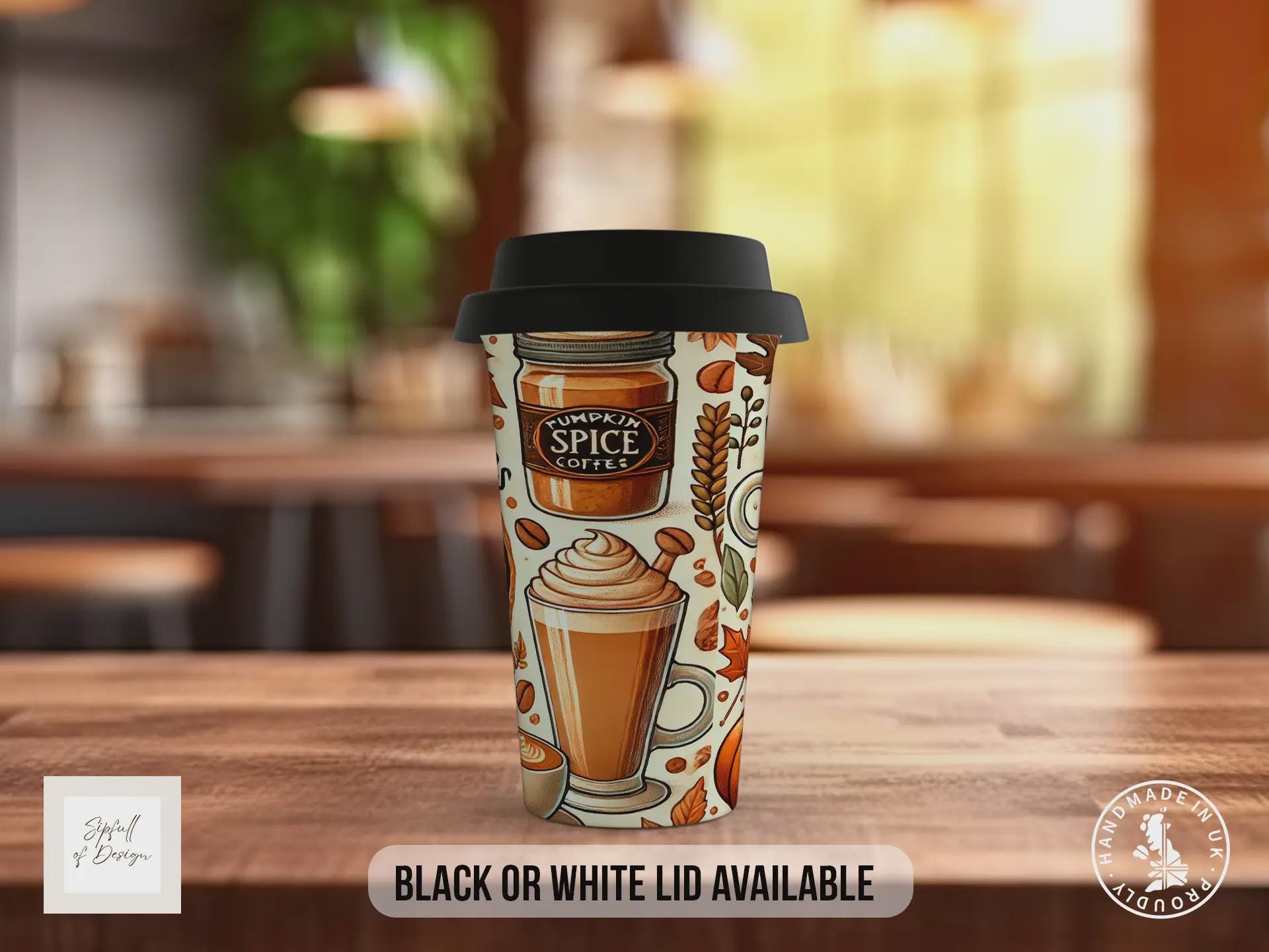 Pumpkin Spice Fall Vibes Travel Mug – Halloween Coffee Cup with Black or White Lid – Autumn Gift