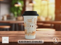 Too Cute to Spook Halloween Travel Mug – Certified Scaredy Cat Coffee Cup – Cute Ghost & Cat Autumn Gift