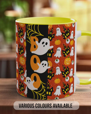 BOO Halloween Mug – Spooky Ghost & Pumpkin Coffee Cup – Autumn Gift
