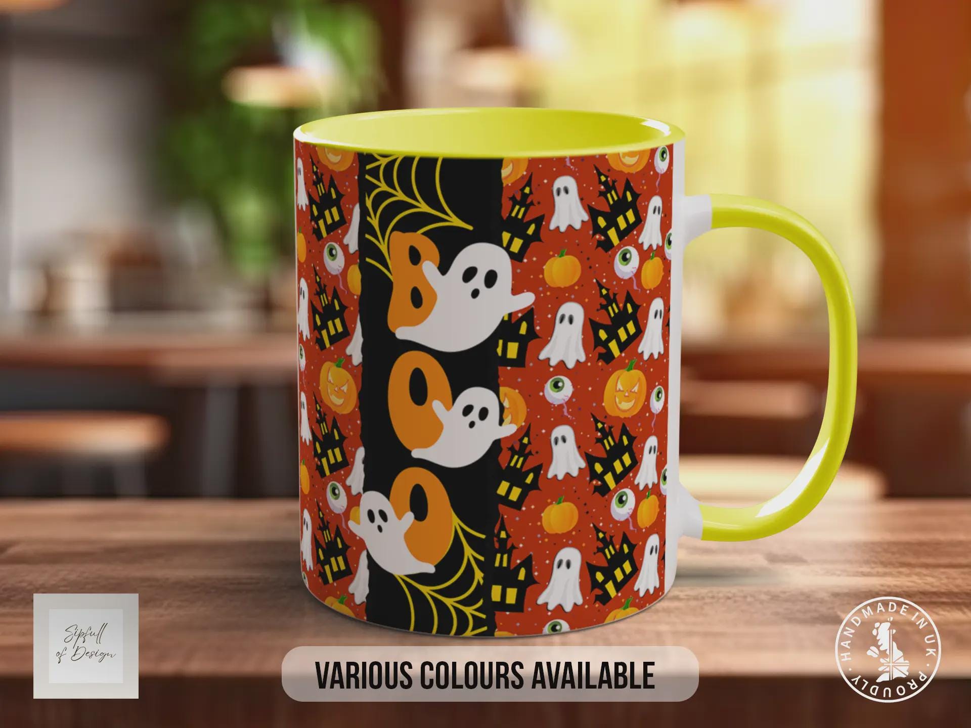 BOO Halloween Mug – Spooky Ghost & Pumpkin Coffee Cup – Autumn Gift