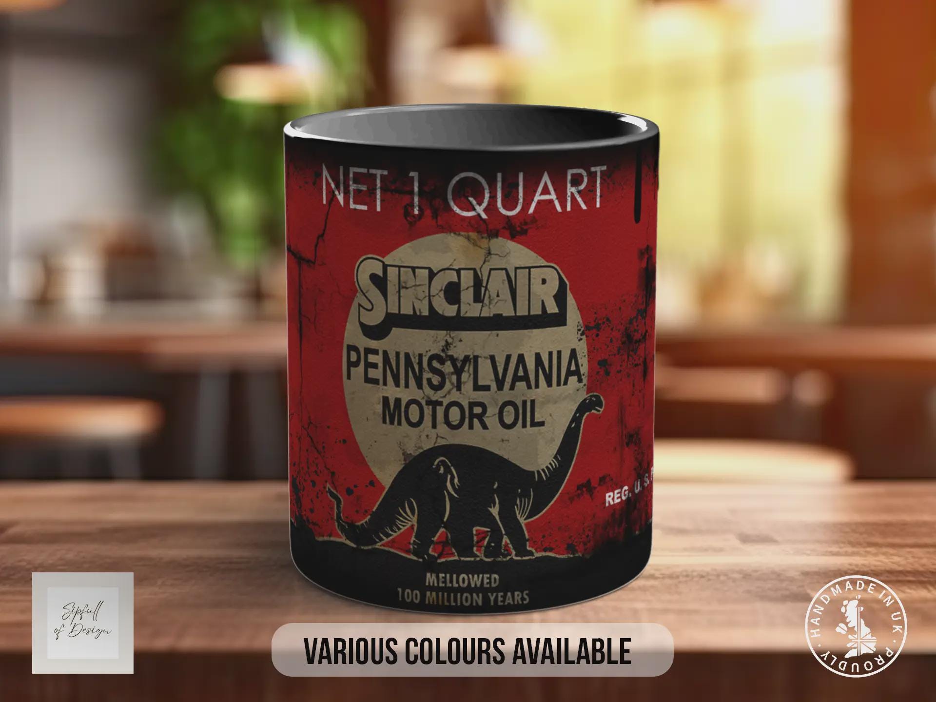 Sinclair Motor Oil Mug – Vintage Dinosaur Logo Retro Garage Gift