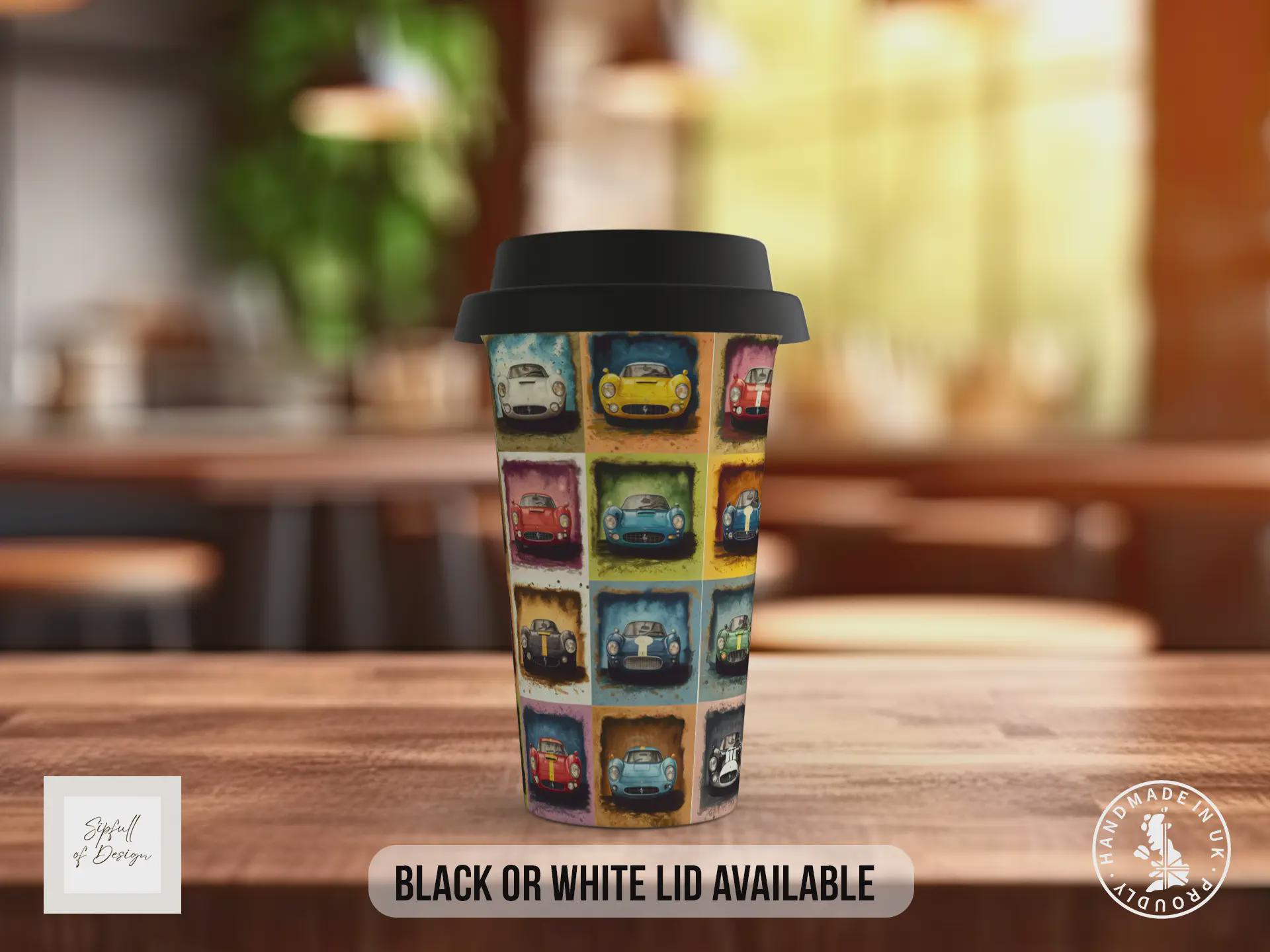 Speed Cars Travel Mug – Retro Motoring Double Insulated Coffee Cup