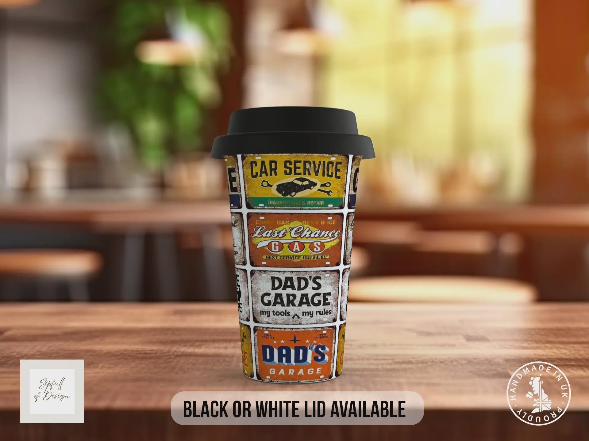 Dad’s Garage Travel Mug – Retro Motoring Workshop Insulated Cup