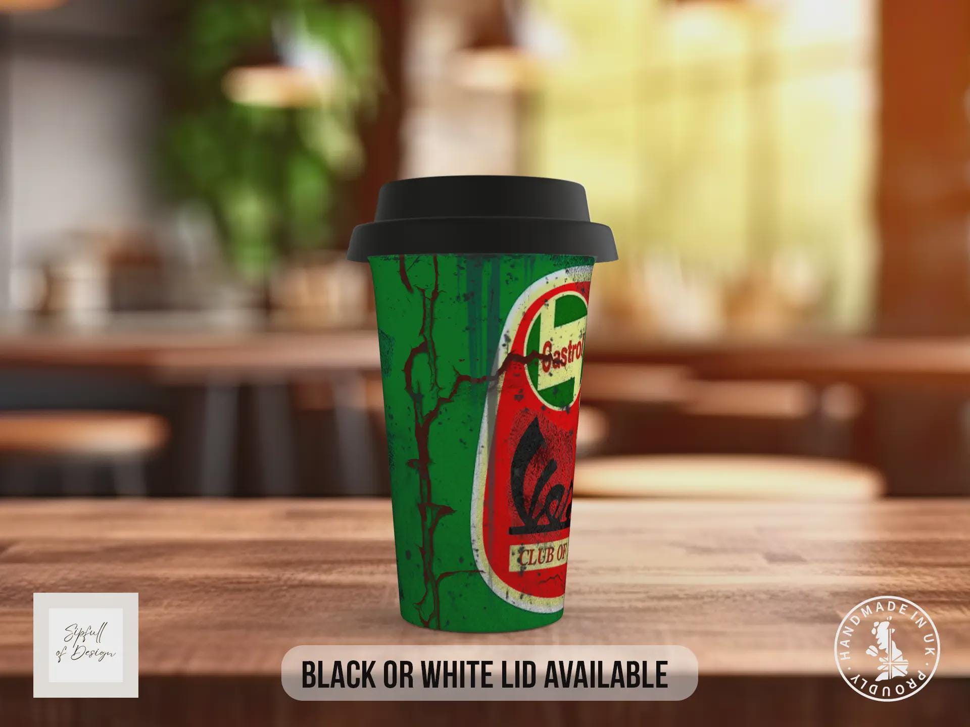 Castrol Vespa Club Travel Mug – Retro Scooter Insulated Coffee Cup