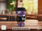 Personalised Halloween Travel Mug – Ghosts, Pumpkins & Bats Design – Custom Name Coffee Cup with Black or White Lid