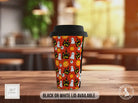 BOO Halloween Travel Mug – Ghosts, Pumpkins & Haunted House Design – Spooky Reusable Coffee Cup with Black or White Lid