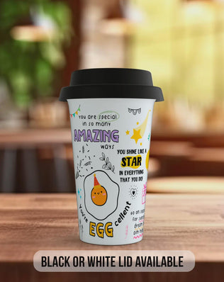 Happy Birthday Superstar Travel Mug – Colourful Positive Coffee Cup – Birthday Gift with Black or White Lid