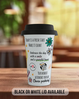 Happy Birthday Superstar Travel Mug – Colourful Positive Coffee Cup – Birthday Gift with Black or White Lid