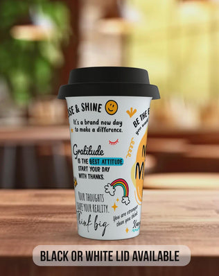 Happy Birthday Superstar Travel Mug – Colourful Positive Coffee Cup – Birthday Gift with Black or White Lid