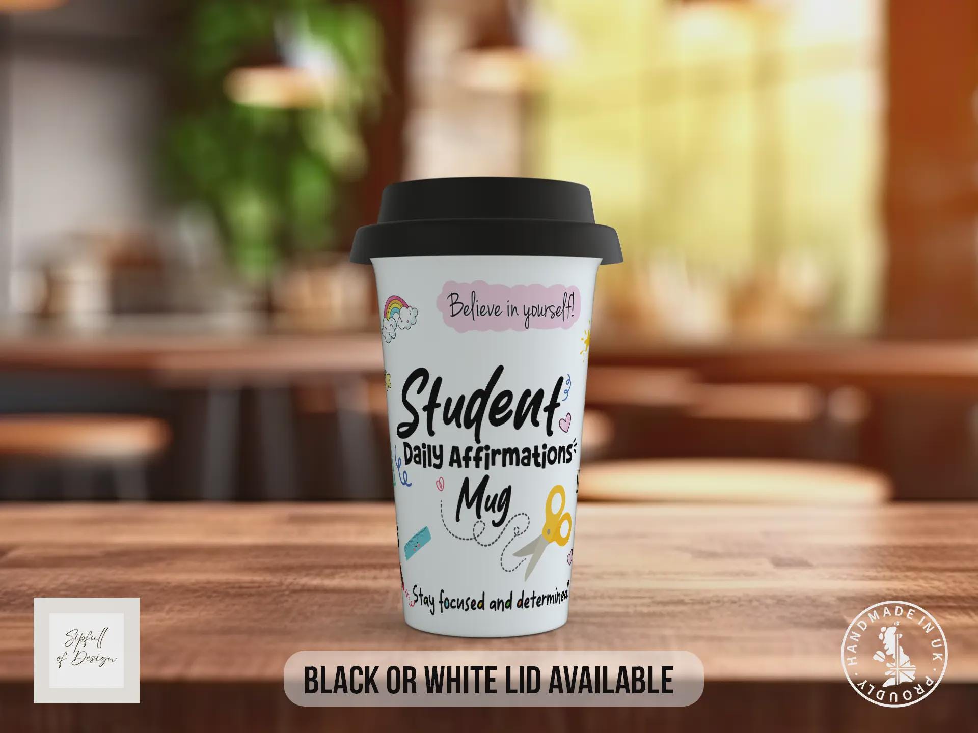Student Daily Affirmations Travel Mug – Motivational Coffee Cup for Exams & Study – Uplifting Gift with Black or White Lid