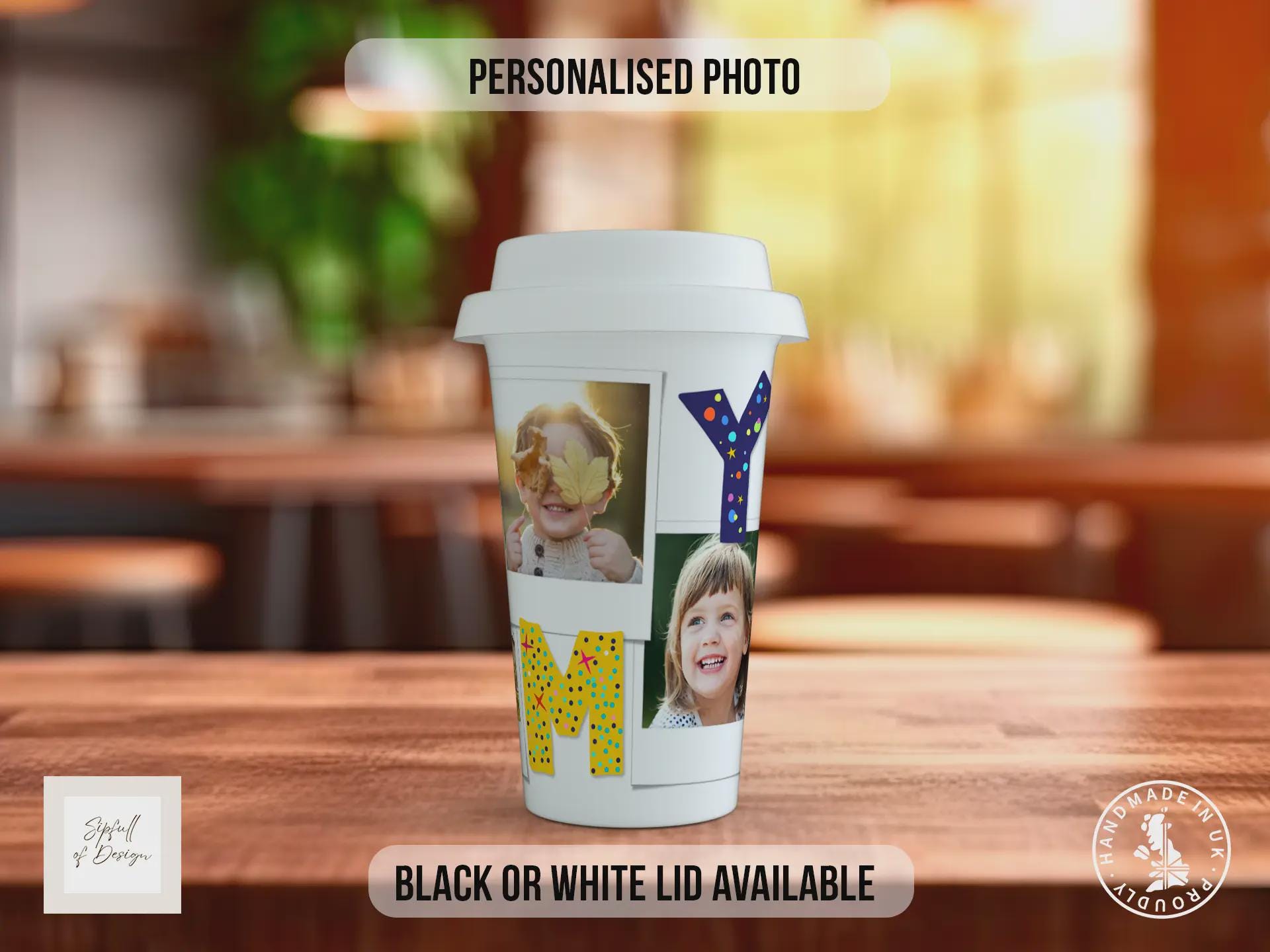 Personalised MUMMY Photo Travel Mug – Custom Coffee Cup with Black or White Lid – Mother’s Day or Birthday Gift