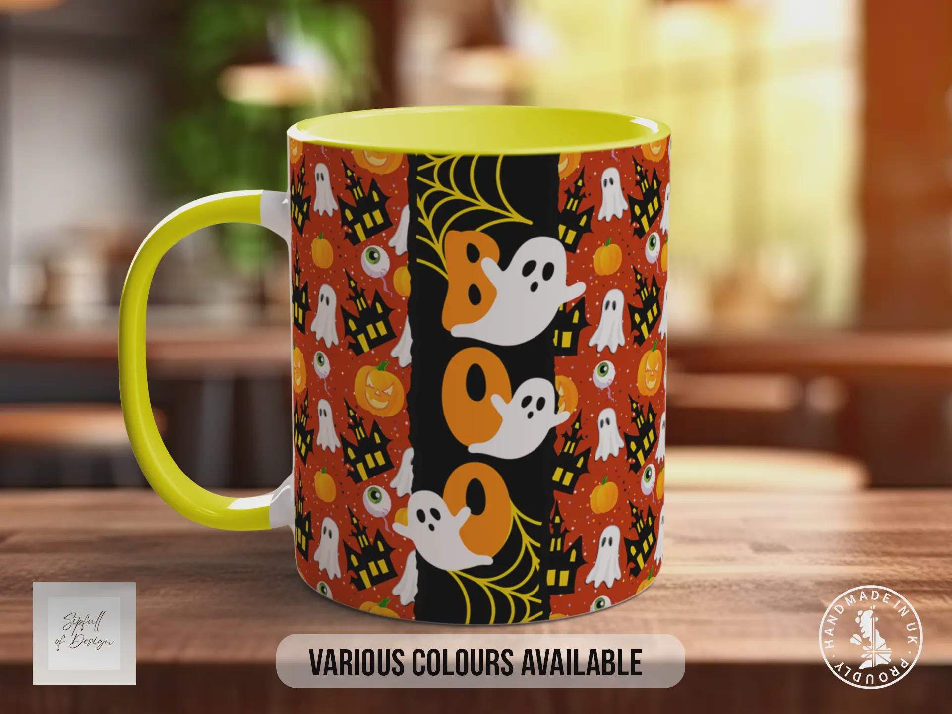 BOO Halloween Mug – Spooky Ghost & Pumpkin Coffee Cup – Autumn Gift